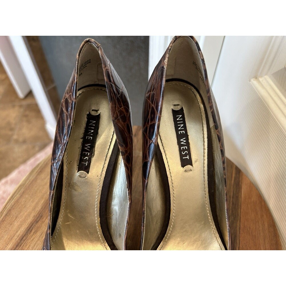 Nine West Brown Croc Print Faux Leather Stiletto Pumps Sz 10 1/2 M - Picture 4 of 5